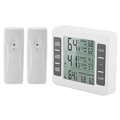 Digital Indoor Outdoor Temperature Monitor with LCD Display, Refrigerator Thermometer, Min Max Record, Alarm Function