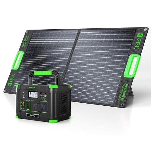 EBL 500W Portable Power Station with 100W Portable Solar Panel 20V Outdoor | Solar Generator 519.48Wh Backup Battery Pack Solar Kit for RV/Van Camping Fishing Climbing Road Trip Indoor Home Emergency