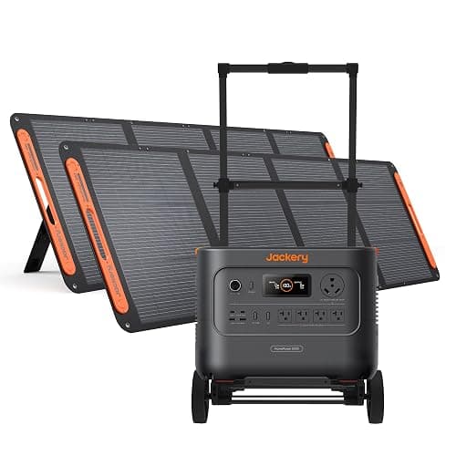 Jackery HomePower 3000 Portable Power Station and Hand Truck with 2x 200W Solar Panels, 3600W (Surge 7200W) Output, 3072Wh LFP Battery Solar Generator for Home Backup, Power Outage, RV, Emergencies