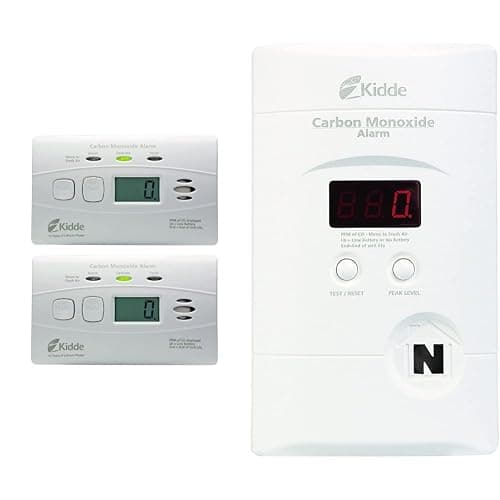 Kidde Carbon Monoxide Detector with Long-Life Lithium Battery, Digital Display, 3 LEDs, Pack of 2 & Nighthawk Carbon Monoxide Detector, AC-Plug-in with Battery Backup, Digital Display